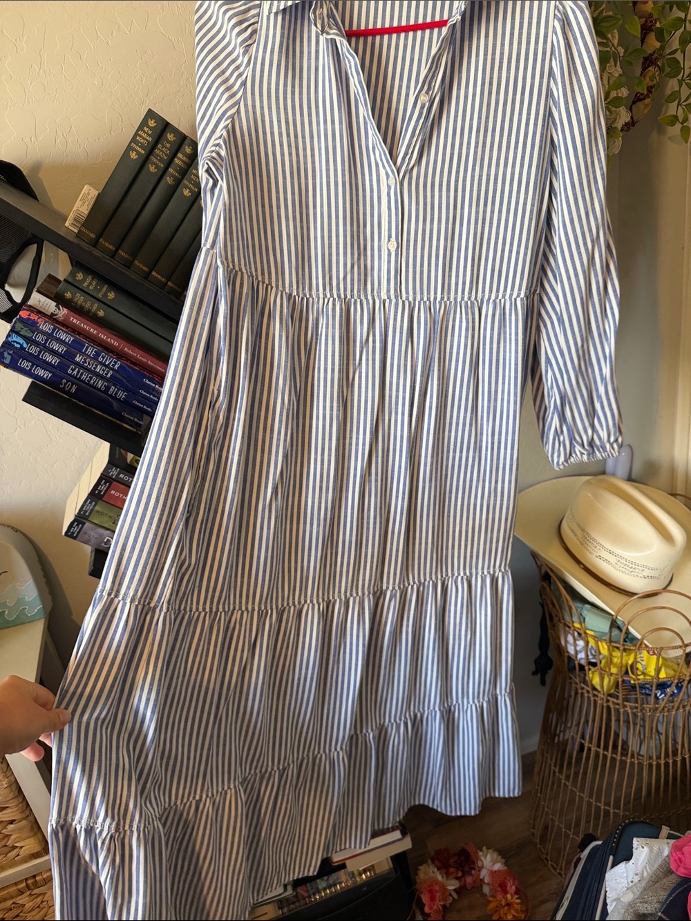 Target Blue and White Striped Tiered Midi Dress - Picture 4 of 8